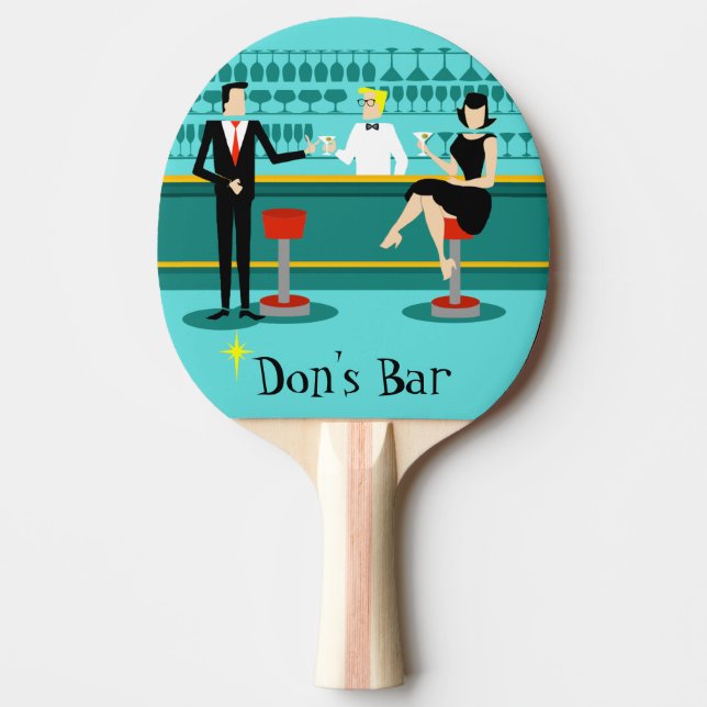 Retro Cocktail Lounge Ping Pong Paddle (Front)