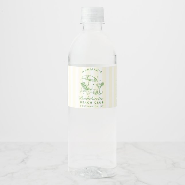 Retro Cocktail Modern Bachelorette Green Water Bottle Label (Front)