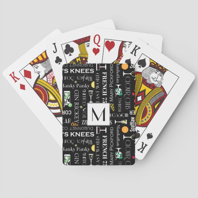 Retro Cocktail Names Pattern Playing Cards (Back)