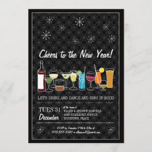 Retro Cocktail Party Black New Years Invitation