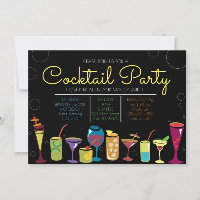 RETRO COCKTAIL PARTY BUBBLES Party Invitation (Front)