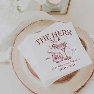 Retro Cocktails Red Bachelorette Party  Napkin