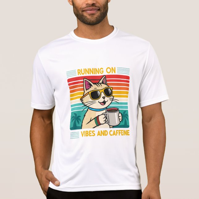 Retro Coffee Cat Vibes - Caffeine Lover Men's T-Shirt (Front)