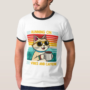 Retro Coffee Cat Vibes - Caffeine Lover Men's T-Shirt