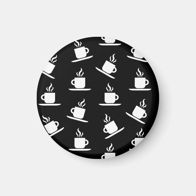 Retro Coffee Cups Print Pattern Coffee Mugs Black Magnet (Front)