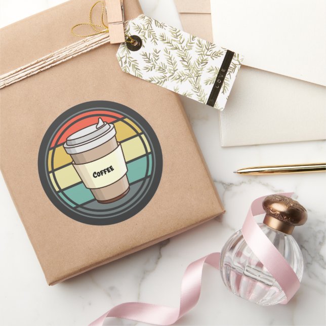 Retro Coffee Hot Drink to Go  Classic Round Sticker (Gifting)