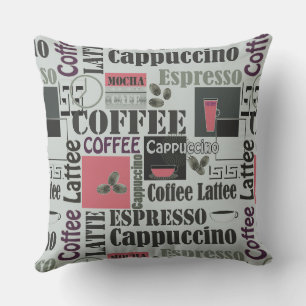 retro coffee kitchen pattern for espresso latte cushion