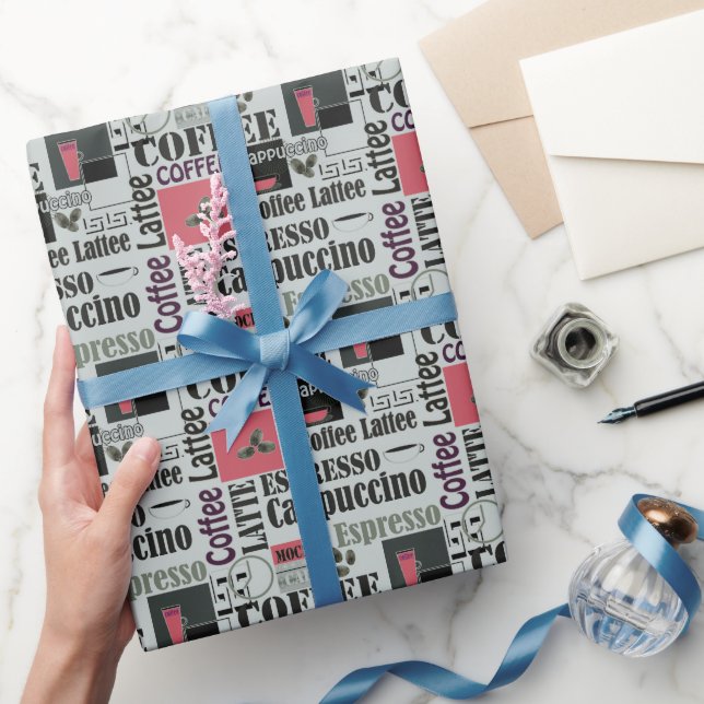 retro coffee kitchen pattern for espresso latte  wrapping paper (Gifting)