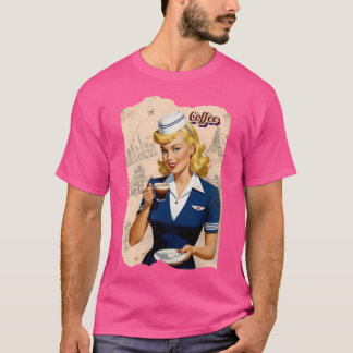 Retro Coffee Lady  Vintage Blonde Air Hostess Art  T-Shirt