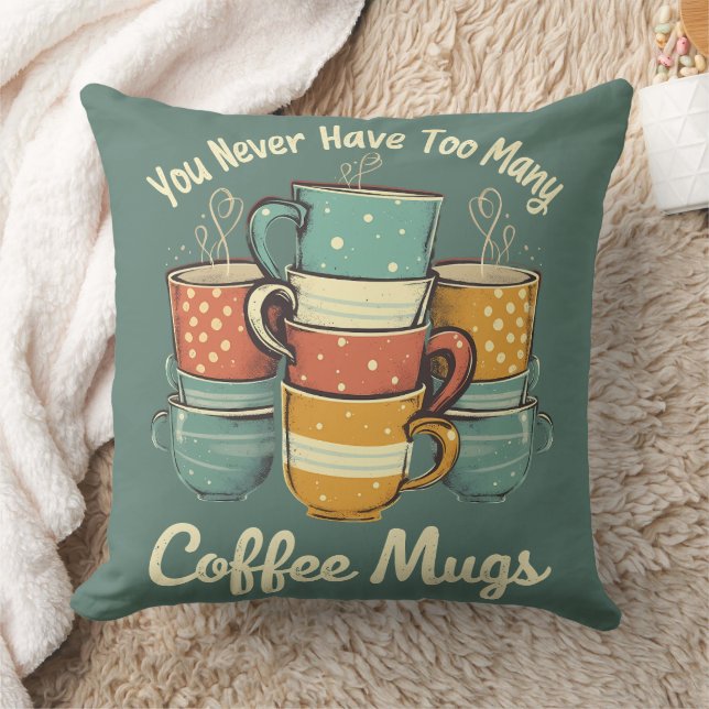 Retro Coffee Mug Stack Illustration Cushion (Blanket)