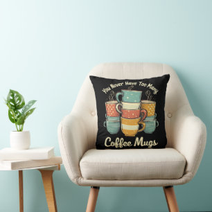 Retro Coffee Mug Stack Vintage Design Cushion