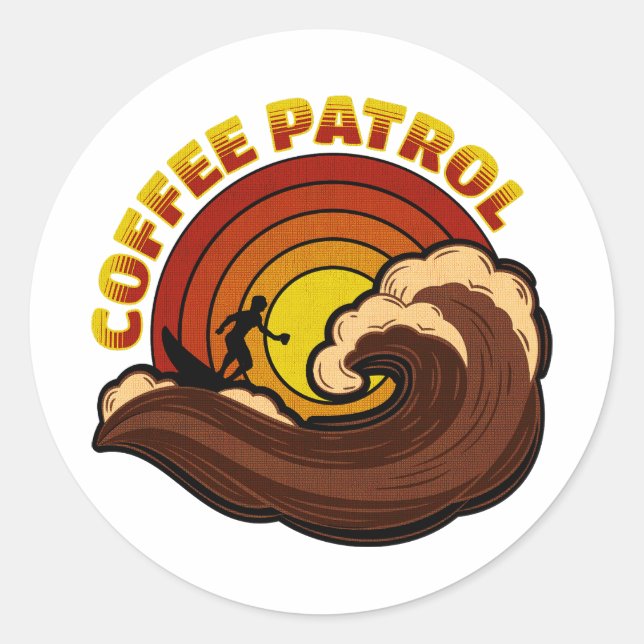 Retro Coffee Patrol Classic Round Sticker (Front)