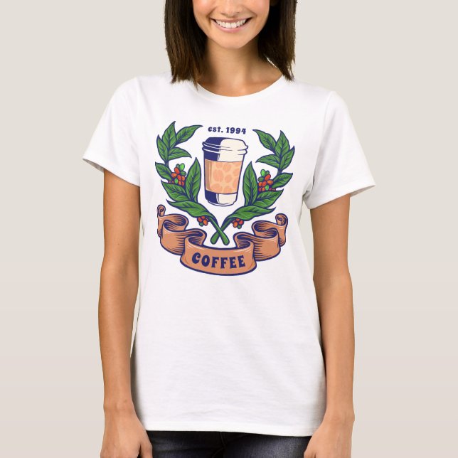 Retro Coffee Plant and Cup T-Shirt (Front)