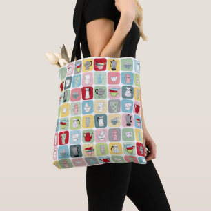 Retro Coffee Pots and Cups Pattern Tote Bag