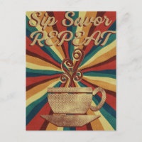 Retro Coffee Quote Poster - Sip Savour Repeat