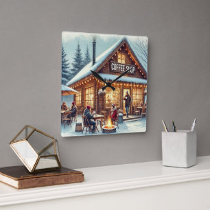 Retro Coffee Shop Vibes Square Wall Clock