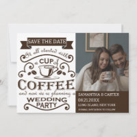 Retro Coffee themed wedding Save the Date design 