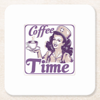 Retro Coffee Time Ad  Square Paper Coaster
