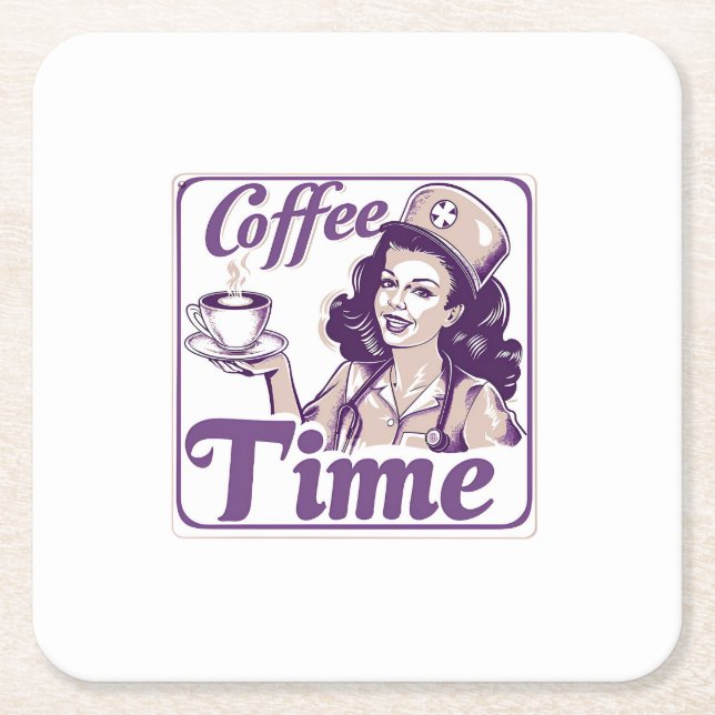 Retro Coffee Time Ad  Square Paper Coaster (Front)