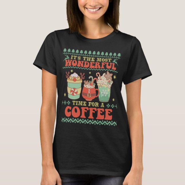 Retro "Coffee Time" Funny Christmas  T-Shirt (Front)