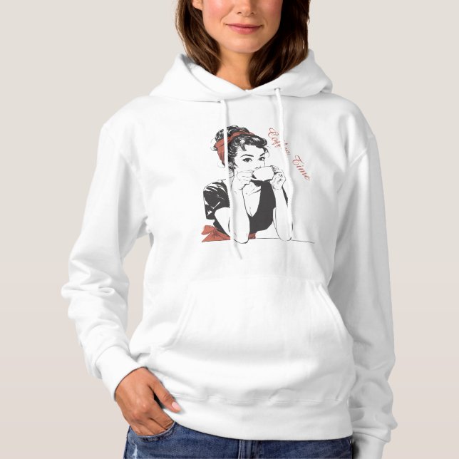 Retro Coffee time Pinup drinking coffee design  Hoodie (Front)