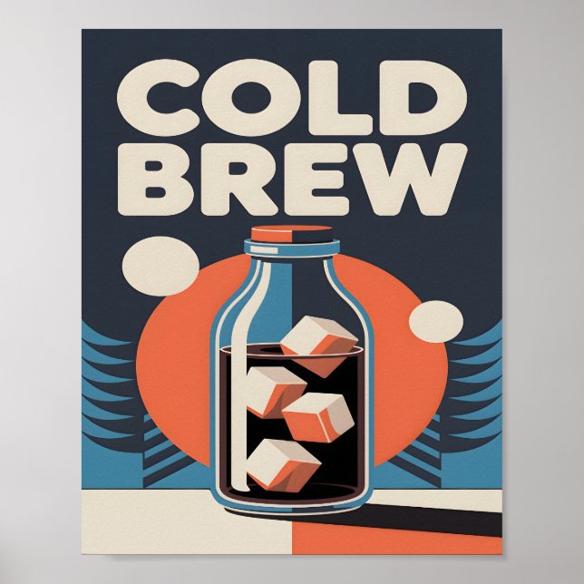 Retro Cold Brew Coffee Mid Century Modern Kitchen Poster (Front)
