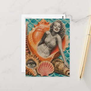 Retro Collage She Sells the Seashells  Postcard