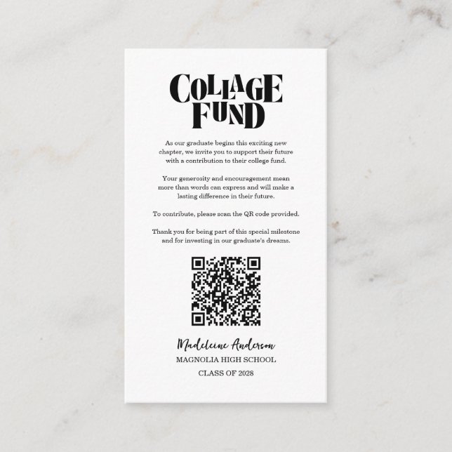 Retro College Fund Graduation Black Checkerboard Enclosure Card (Front)