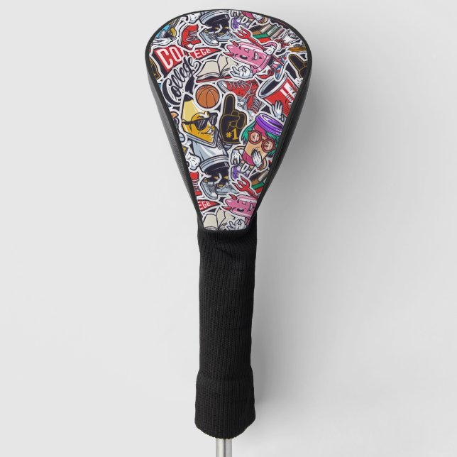 Retro College Sticker Bomb Golf Head Cover (Front)