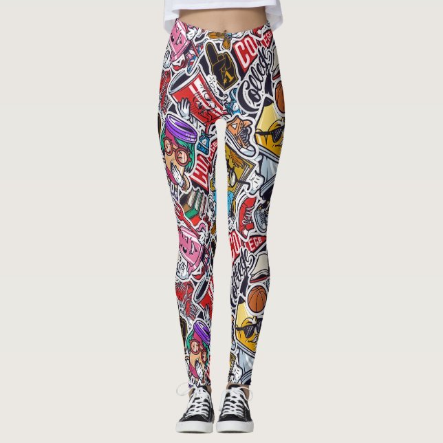 Retro College Vibes Leggings – Fun & Funky Style! (Front)