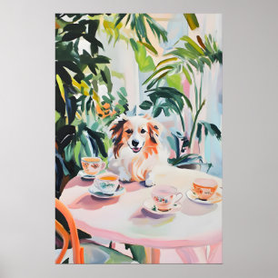 Retro Collie Poster, Collie Oil Painting, Vintage Poster