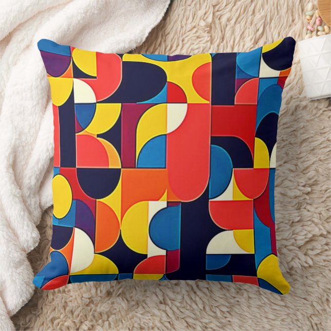 Retro Color Block Geometry Art Cushion (Blanket)