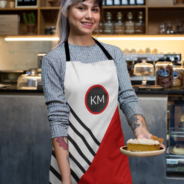 Retro Color Block Stripes Pattern with Monogram Apron (Creator Uploaded)