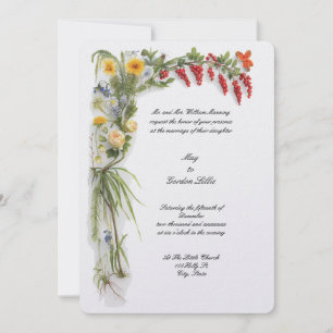 Retro Color Botanical Floral Border Wedding Invitation