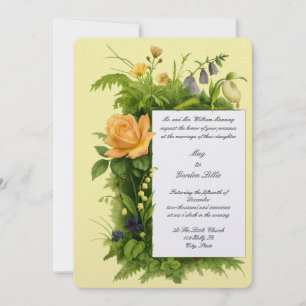 Retro Color Botanical Wildflowers Wedding Invitation