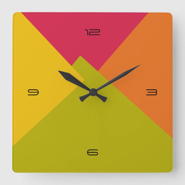 Retro Color Modern Geometric Pattern #2 Square Wall Clock (Front)