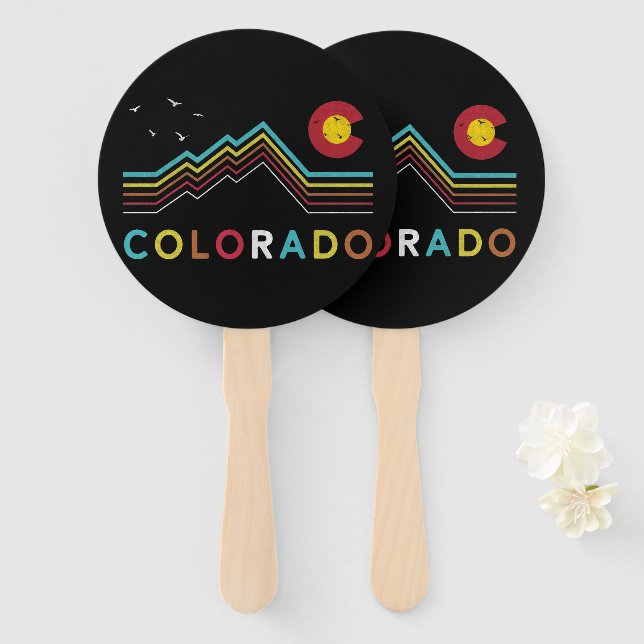 Retro Colorado Flag Rocky Mountain Souvenir Hand Fan (Front and Back)