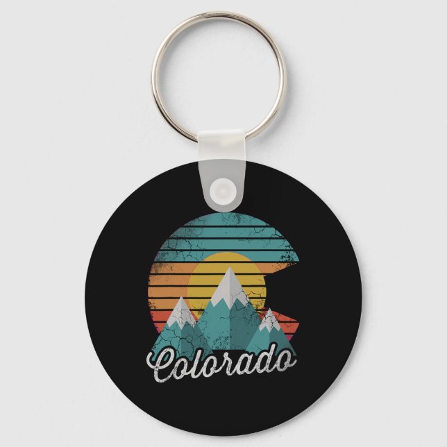 Retro Colorado Mountains Home Love Family Vacation Key Ring (Front)