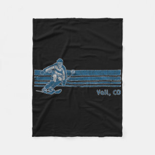 Retro Colorado Vintage Vail Skiing Tee Fleece Blanket