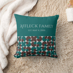 Retro Colorblocked Teal & Brown Custom Family Cushion