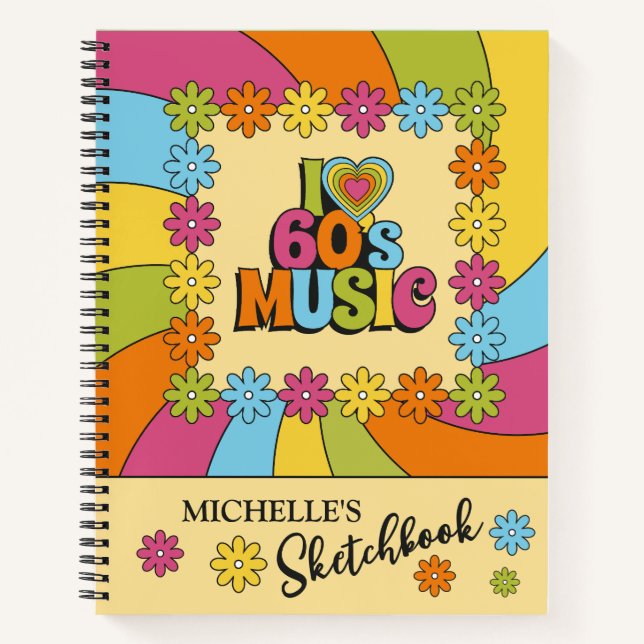 Retro Colorful 60s Music Inspired Design Notebook (Front)