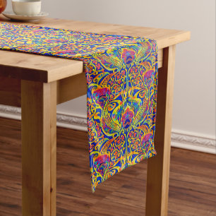 Retro Colorful Art Nouveau Pattern Short Table Runner