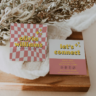 Retro Colorful Bold Groovy Checkered Boho Trendy  Square Business Card