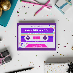 Retro Colorful Cassette Tape Birthday Party Invitation