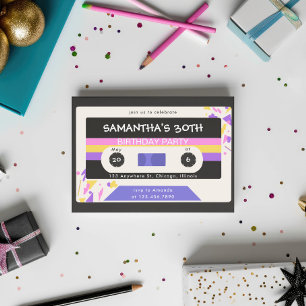 Retro Colorful Cassette Tape Birthday Party Invitation