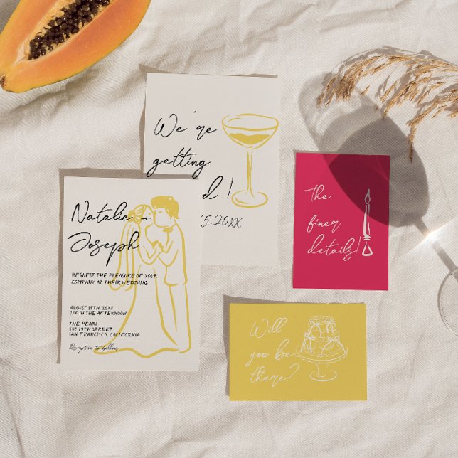 Retro Colorful Hand Drawn Written Summer Wedding Invitation (Creator Uploaded)