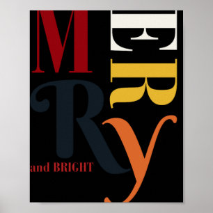Retro Colorful Merry Bright Vintage Christmas Poster