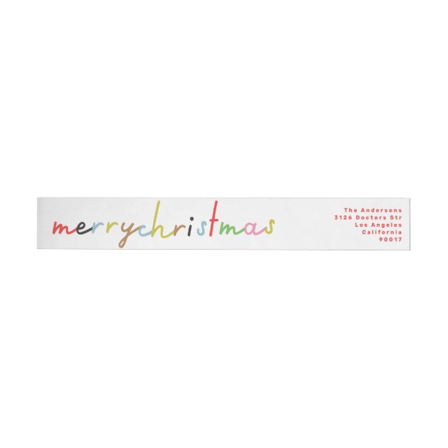 retro COLORFUL MERRY CHRISTMAS envelope Wrap Around Label (Individual)