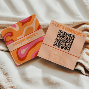 Retro Colorful QR Code Boho Groovy Trendy Unique  Square Business Card