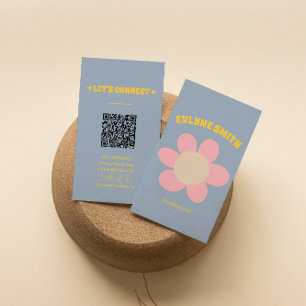 Retro Colorful QR Code Groovy Floral Girly Boho Business Card